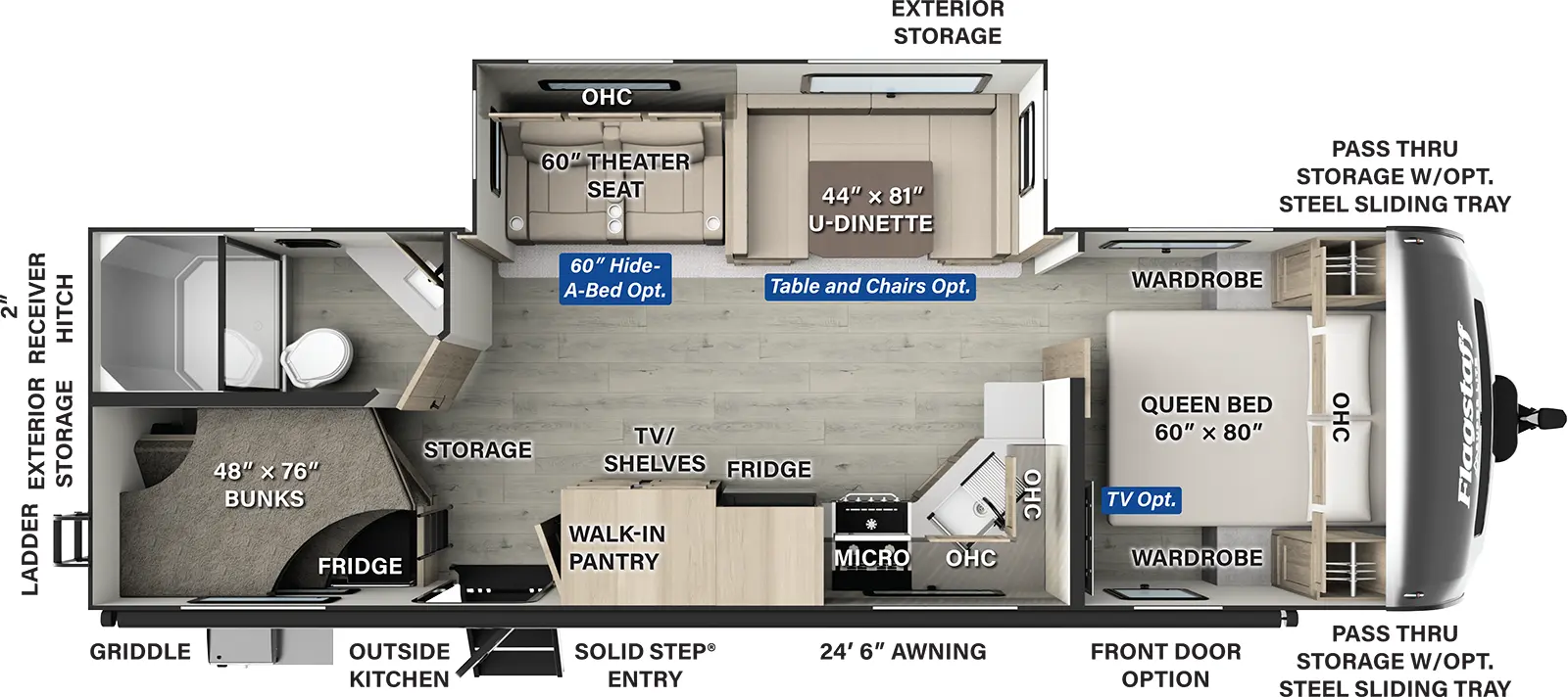 Flagstaff Super Lite Travel Trailers 27DBH Floorplan